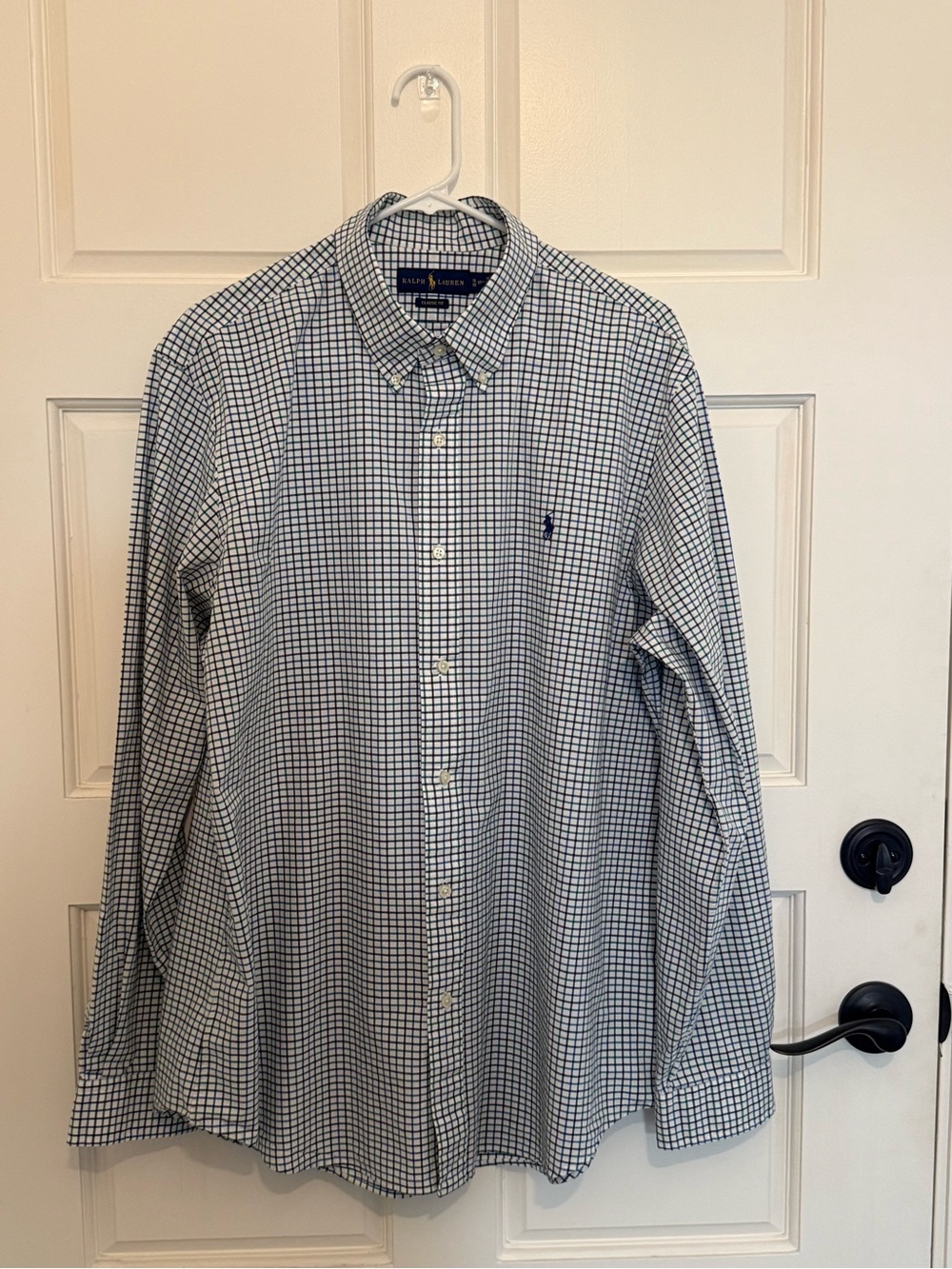 Ralph Lauren White and Navy Windowpane Oxford Shirt